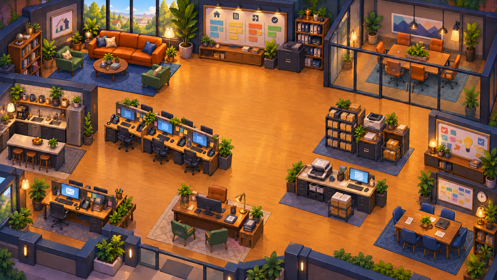 Office command center environment on the right side of a diagonal comparison with an illustrative traditional CRM layout